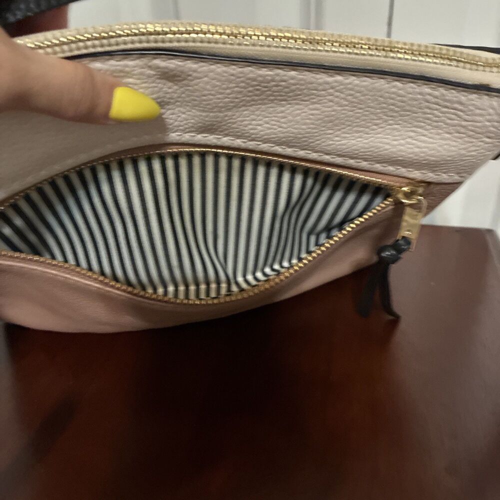 Kate Spade New York Jackson Zip Pebbled Leather Crossbody Bag Tan Cream Black - Picture 9 of 11